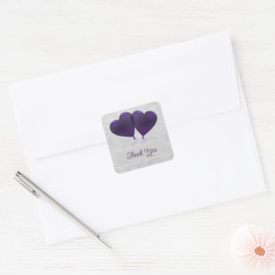 Purple Heart Balloons Wedding Thank You Square Sticker