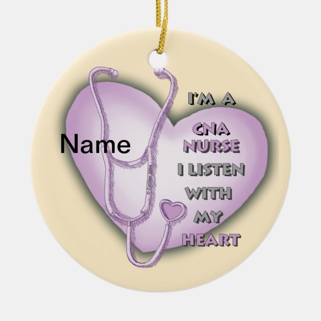 Purple Heart CNA Nurse Ceramic Tree Decoration (Front)
