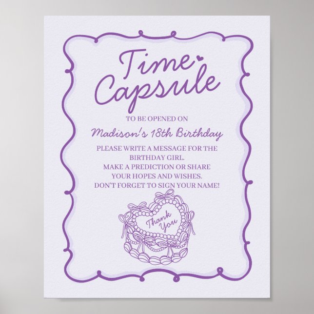 Purple Heart Coquette Cake Birthday Time Capsule Poster (Front)