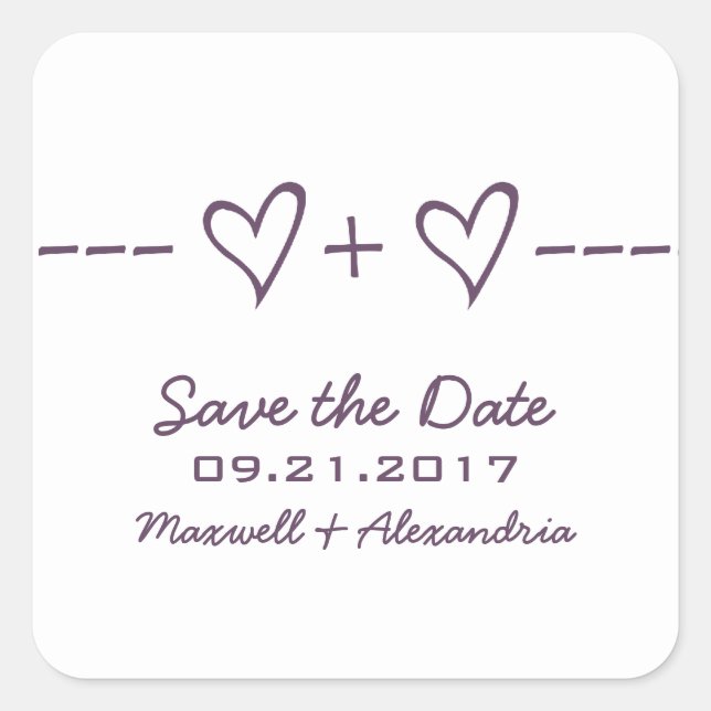 Purple Heart Equation Save the Date Stickers (Front)