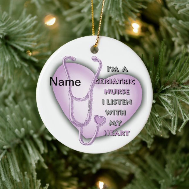 Purple Heart Geriatric Nurse Ceramic Ornament (Tree)