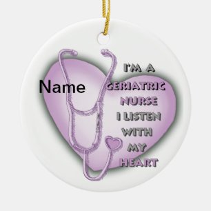Purple Heart Geriatric Nurse Ceramic Ornament