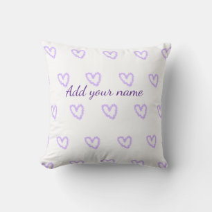 Purple heart glitter sparkle pattern add name text cushion