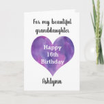 Purple Heart Happy 16th Birthday Granddaughter Card<br><div class="desc">A pretty, watercolor purple heart featured on the front of this happy 16th birthday granddaughter card, which you can personalise underneath with her name. The inside card message reads "I hope that today and every day is filled with lots of love, laughter & fun. I love you, always. Happy 16th...</div>