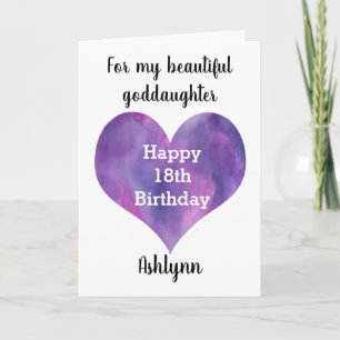 Purple Heart Happy 18th Birthday Goddaughter Card