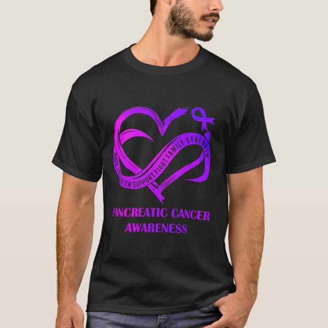 Purple Heart Hope Love Faith Pancreatic Cancer Awa T-Shirt (Front)