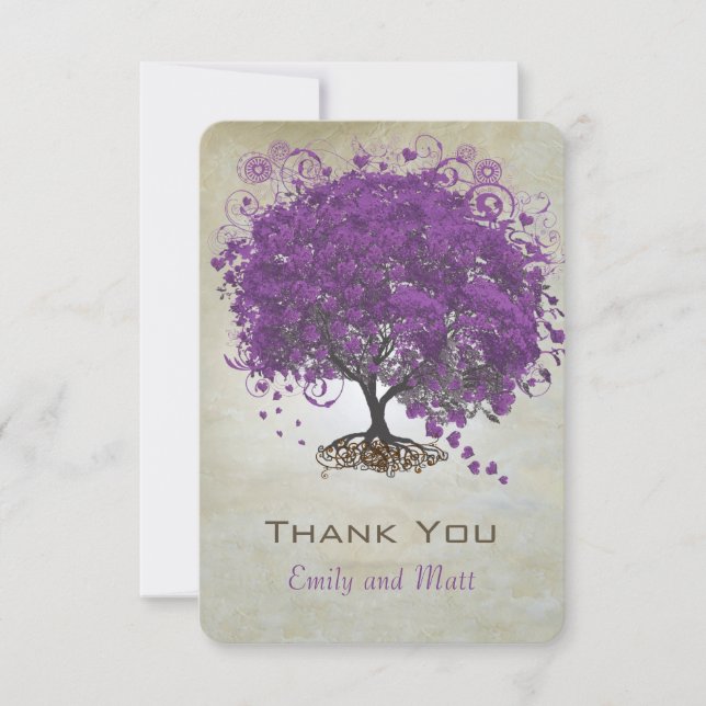 Purple Heart Leaf Tree Wedding Invites (Front)
