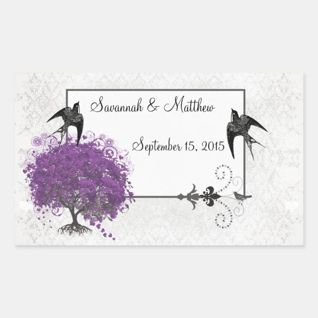 Purple Heart Leaf Tree Weddings Rectangular Sticker (Front)