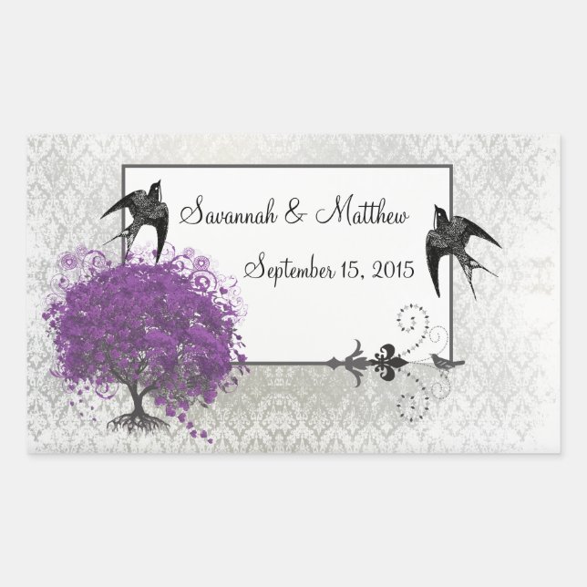 Purple Heart Leaf Tree Weddings Rectangular Sticker (Front)