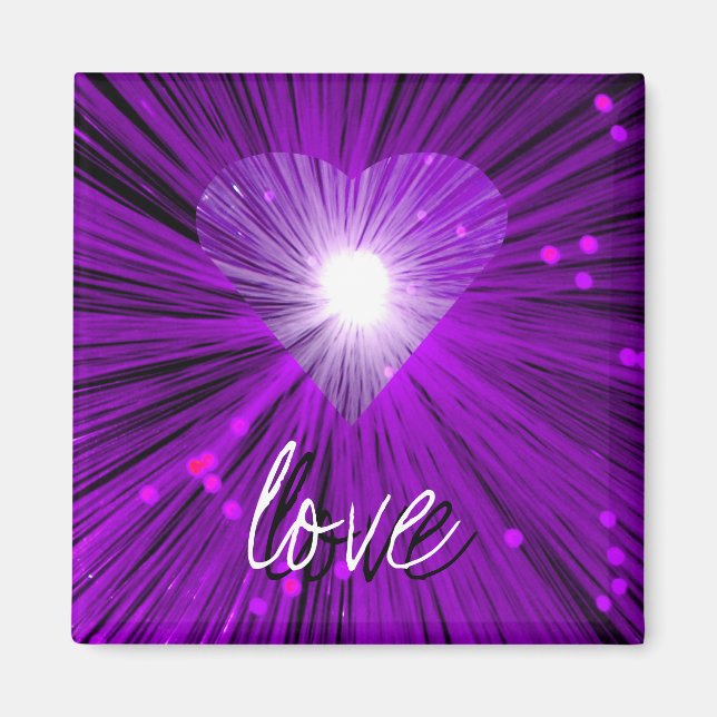 Purple Heart 'love' square fridge magnet (Front)