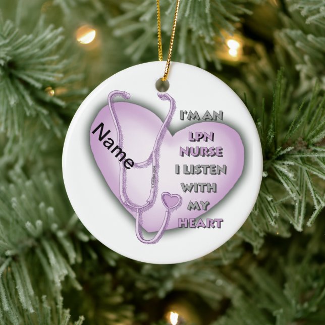 Purple Heart LPN Nurse Ceramic Ornament (Tree)