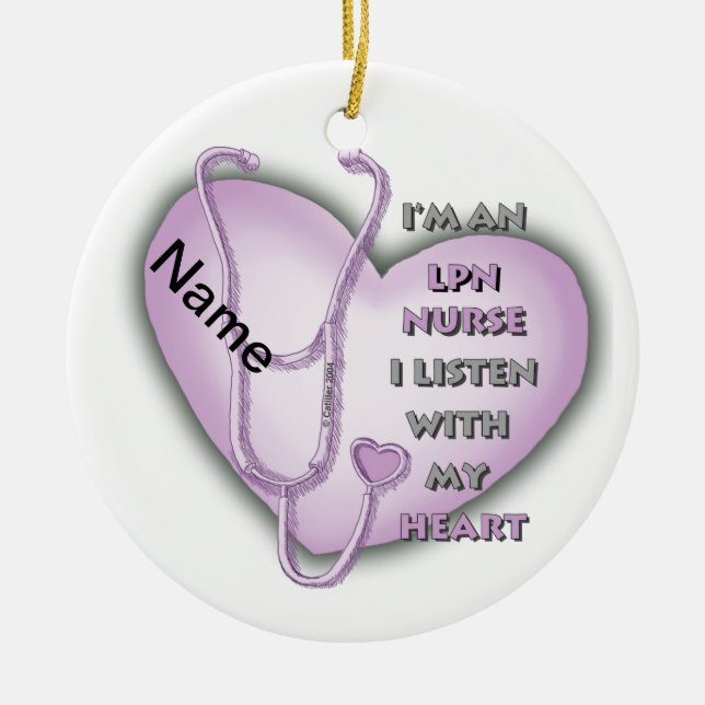Purple Heart LPN Nurse Ceramic Ornament (Front)