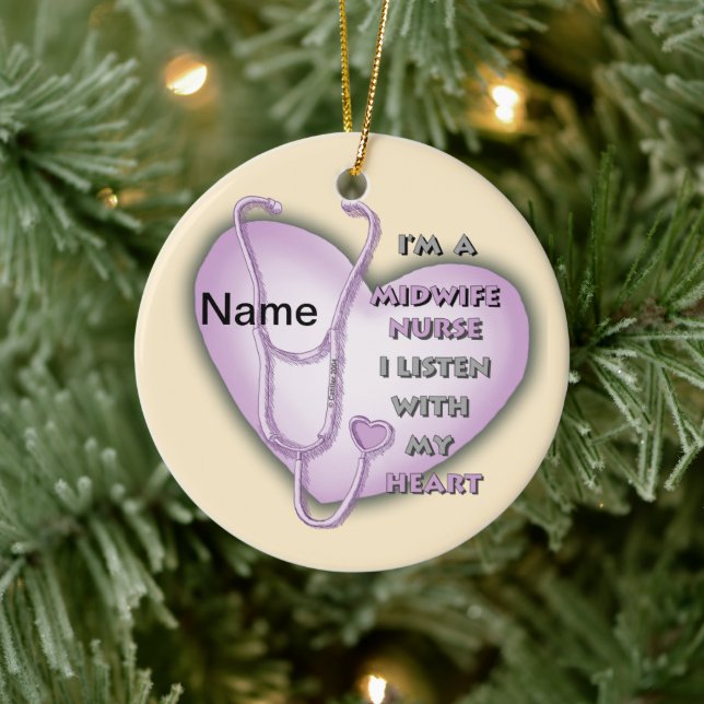 Purple Heart Midwife Nurse Ceramic Ornament (Tree)