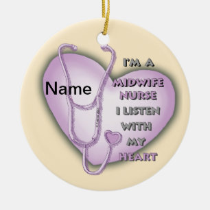 Purple Heart Midwife Nurse Ceramic Ornament