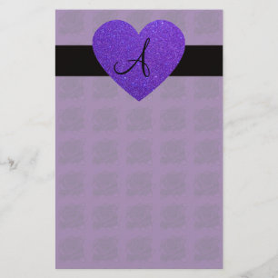 Purple heart monogram roses stationery