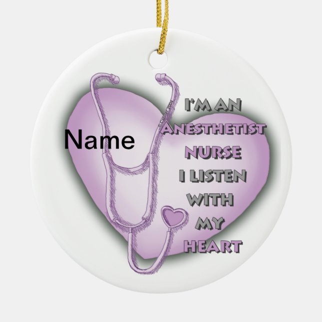 Purple Heart Nurse Anaesthetist Ceramic Tree Decoration (Front)
