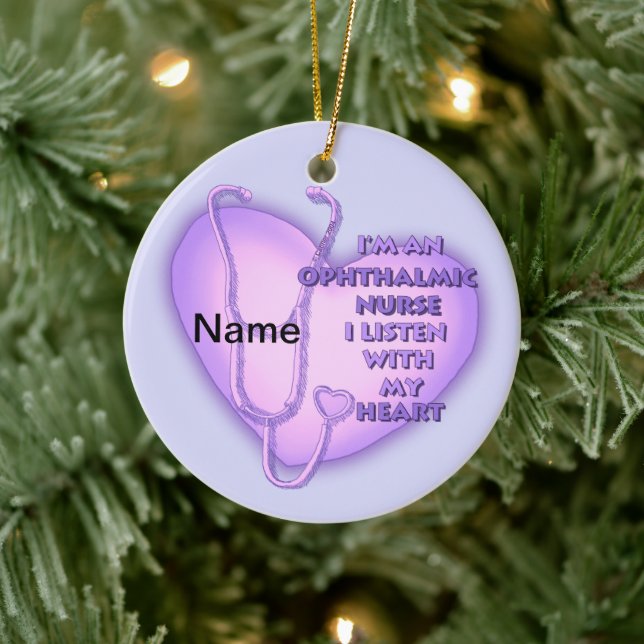 Purple Heart Ophthalmic Nurse Ceramic Ornament (Tree)