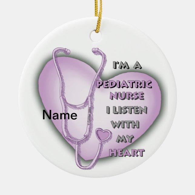 Purple Heart Paediatrics Nurse Ceramic Ornament (Front)