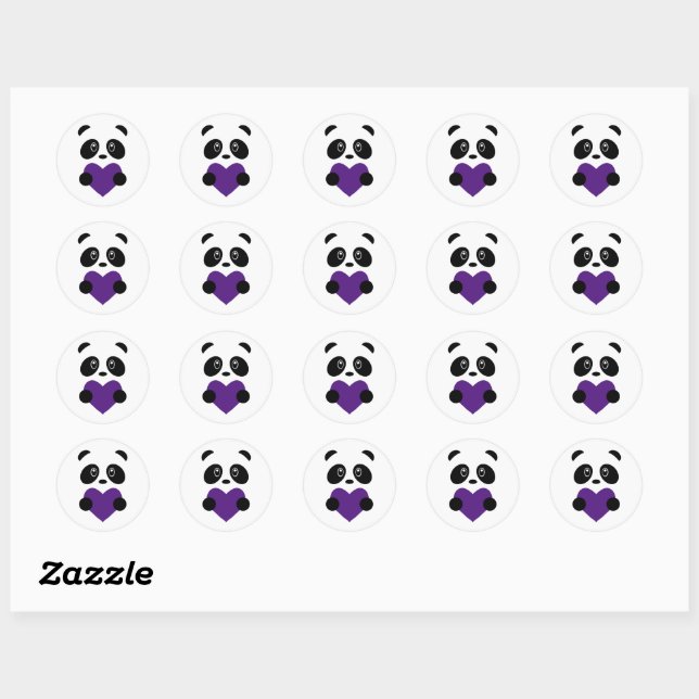 Purple Heart Panda Classic Round Sticker (Sheet)