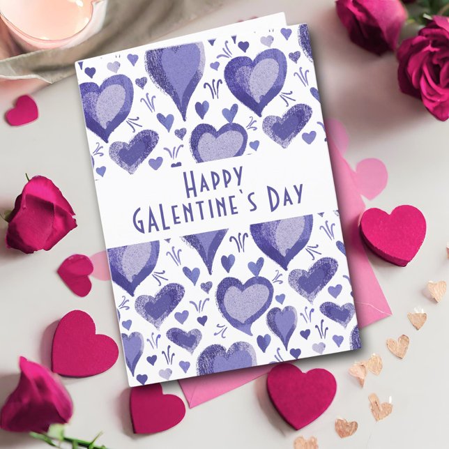 Purple Heart Pattern Happy Galentine`s Day Holiday Card (Creator Uploaded)