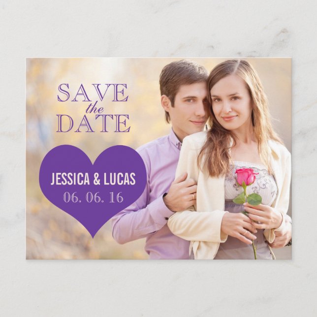 PURPLE HEART PHOTO SAVE THE DATE ANNOUNCEMENT POSTCARD (Front)