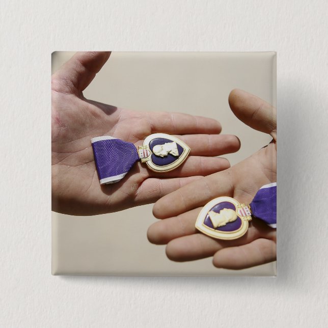 Purple Heart recipients display their medals 15 Cm Square Badge (Front)