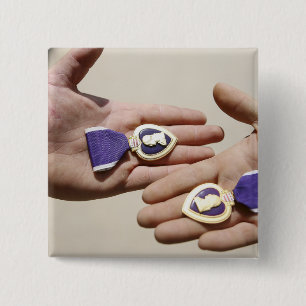 Purple Heart recipients display their medals 15 Cm Square Badge