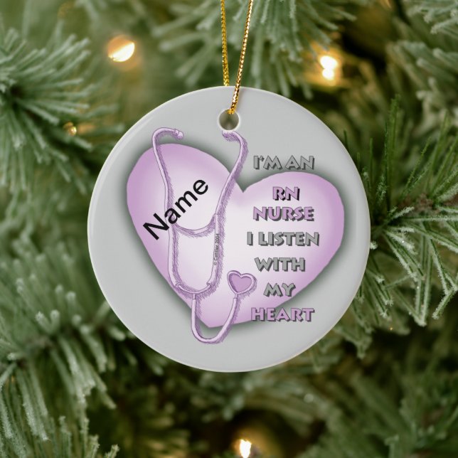 Purple Heart RN Nurse Ceramic Ornament (Tree)