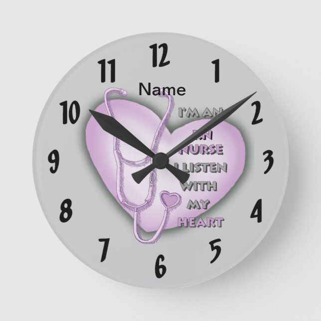 Purple Heart RN Nurse Round Clock (Front)