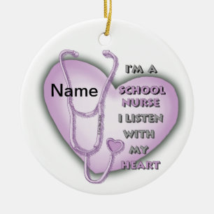 Purple Heart School Nurse Ceramic Ornament