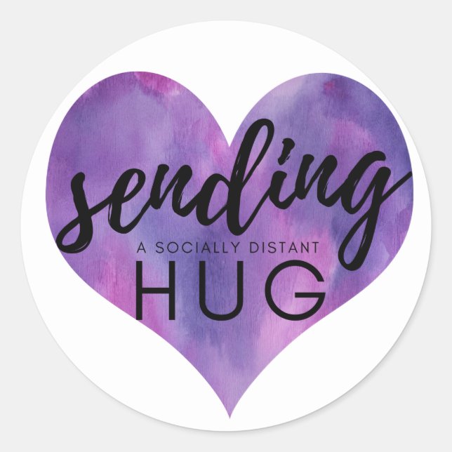 Purple Heart Sending a Socially Distant Hug Classic Round Sticker (Front)