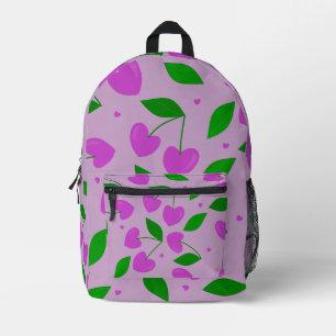 purple heart shape cherries valentines printed backpack