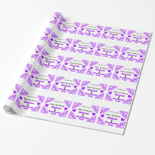 Purple Heart Swirls Names & Date 1 Yr Anniversary Wrapping Paper
