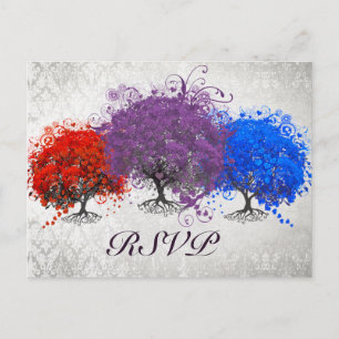 Purple Heart Tree Wedding Monogram Response Card