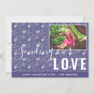 Purple Heart Valentine`s Day Script Family Photo Holiday Card