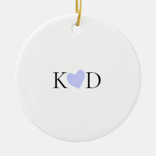 Purple heart watercolor pastel couple name letter  ceramic ornament