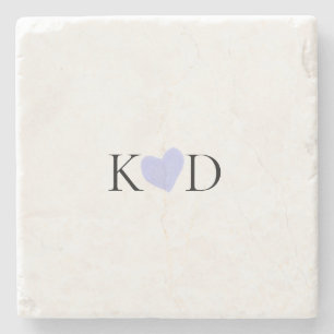Purple heart watercolor pastel couple name letter stone coaster