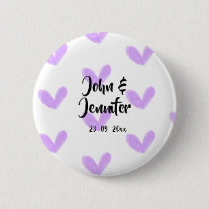 Purple heart watercolor valentine's couple name da 6 cm round badge