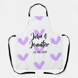 Purple heart watercolor valentine's couple name da apron