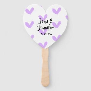 Purple heart watercolor valentine's couple name da hand fan