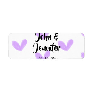 Purple heart watercolor valentine's couple name da return address label