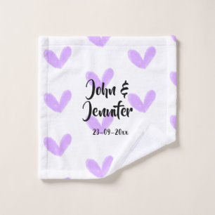 Purple heart watercolor valentine's couple name da wash cloth