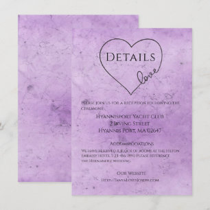 Purple Heart Wedding Details Watercolor Vintage Invitation