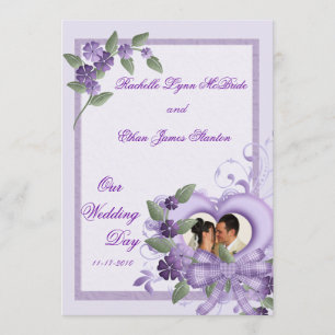 Purple Heart Wedding Photo Invitations 5x7
