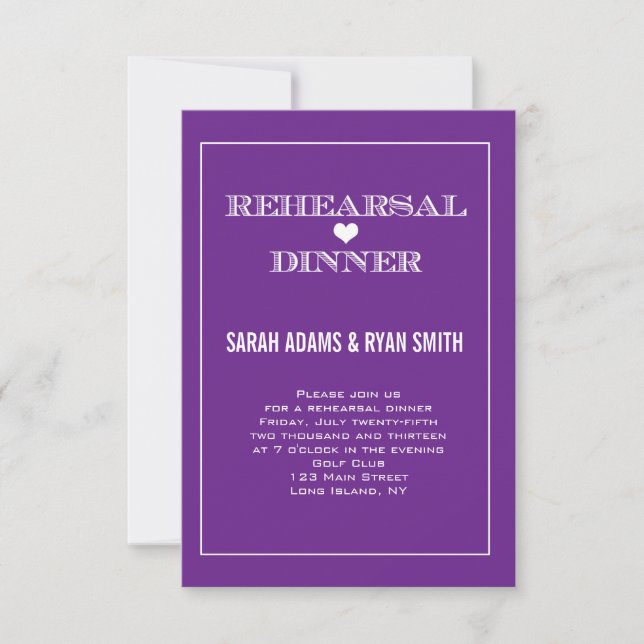 Purple Heart Wedding Rehearsal Dinner Invitations (Front)