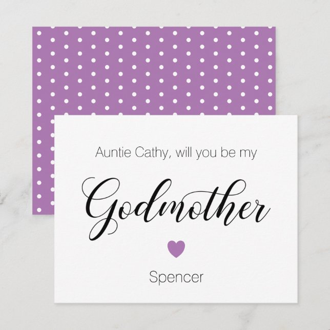 Purple Heart Will You Be My Godmother Proposal Invitation (Front/Back)