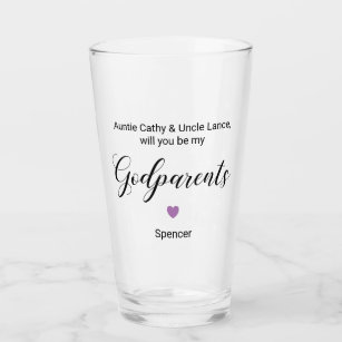 Purple Heart Will You Be My Godparents Proposal Glass