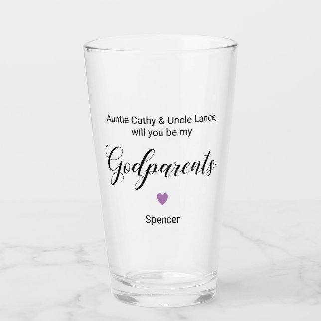 Purple Heart Will You Be My Godparents Proposal Glass (Front)