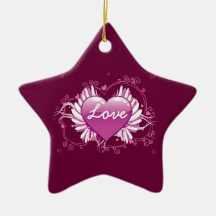 Purple heart wings swirls Love Valentine's Day Ceramic Ornament
