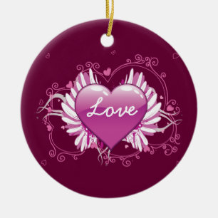 Purple heart wings swirls Love Valentine's Day Ceramic Ornament